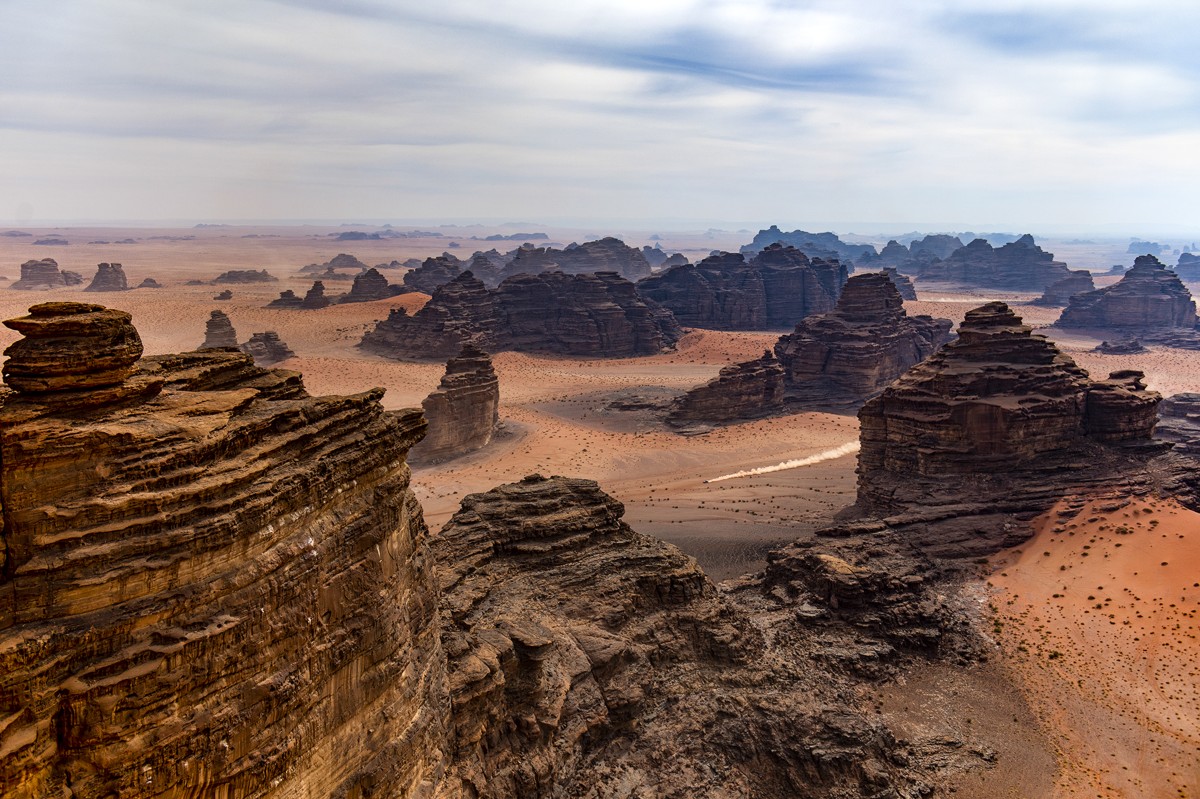 Aerial view of the AlUla's desert landscape