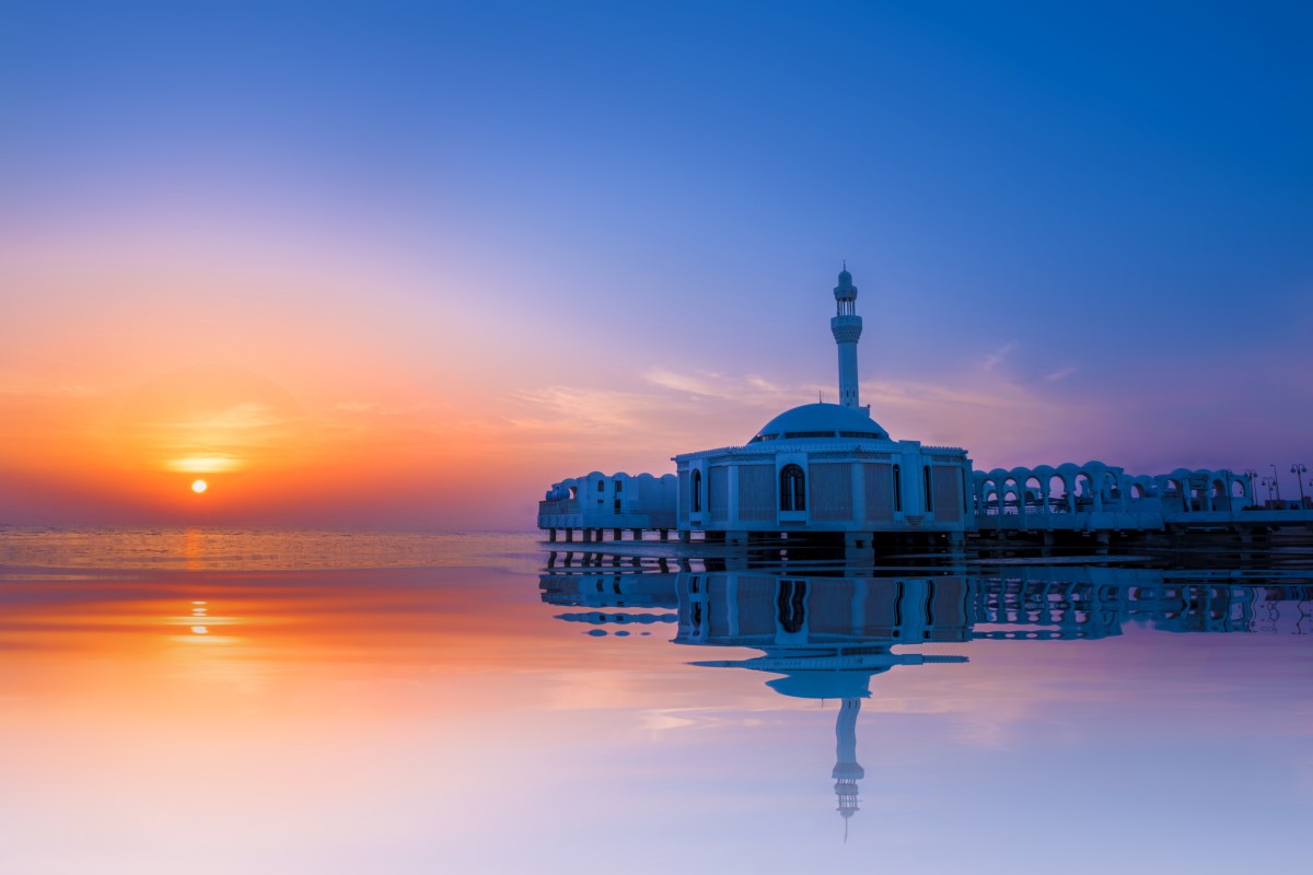 Al Rahma Mosque is a magical sight at sunset