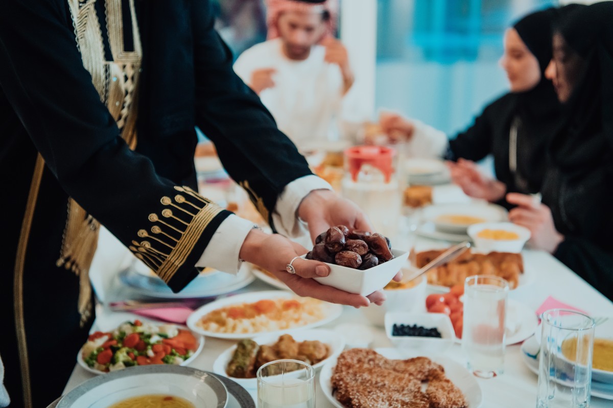 Everyone gathers together to eat after dark during Ramadan