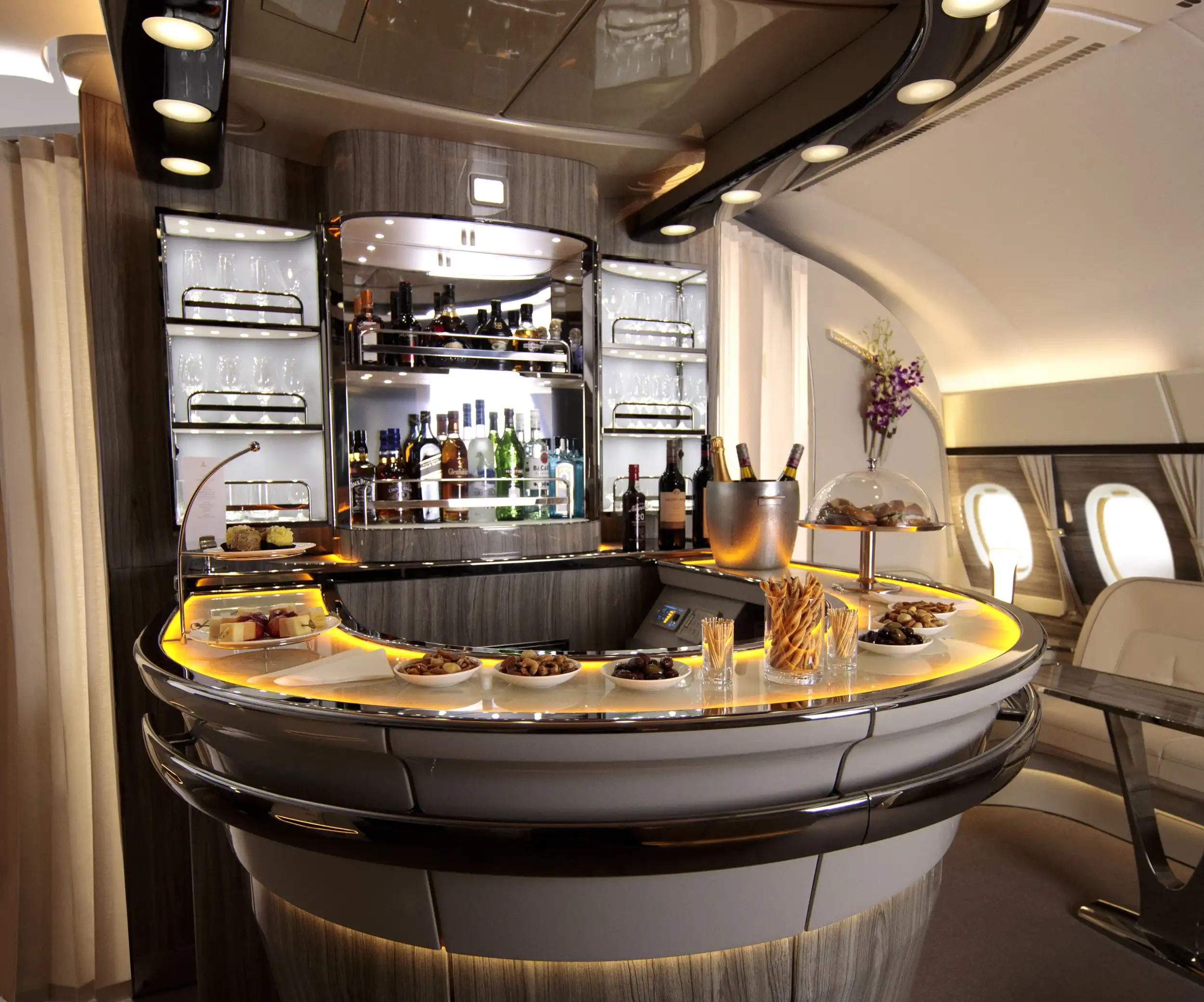 The in-flight lounge on Emirates