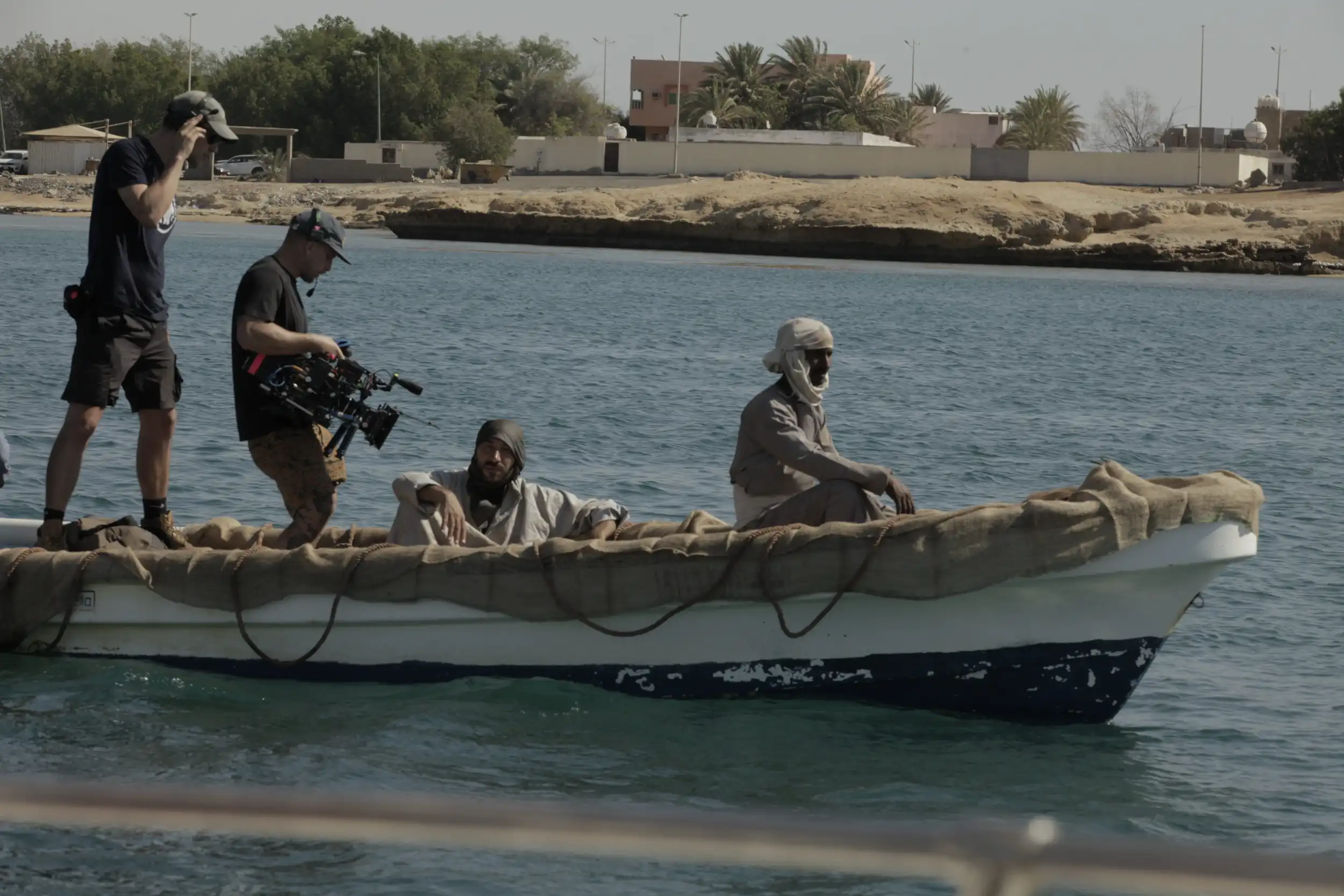 REENACTMENT- Nabataean fisherman on a fishing boat in the Red Sea. (National Geographic for Disney/Rob Neuhold)