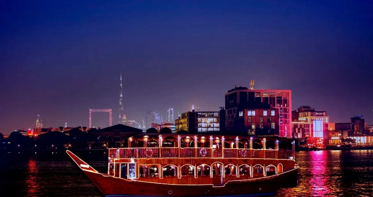 A dhow cruise at night in Abu Dhabi
