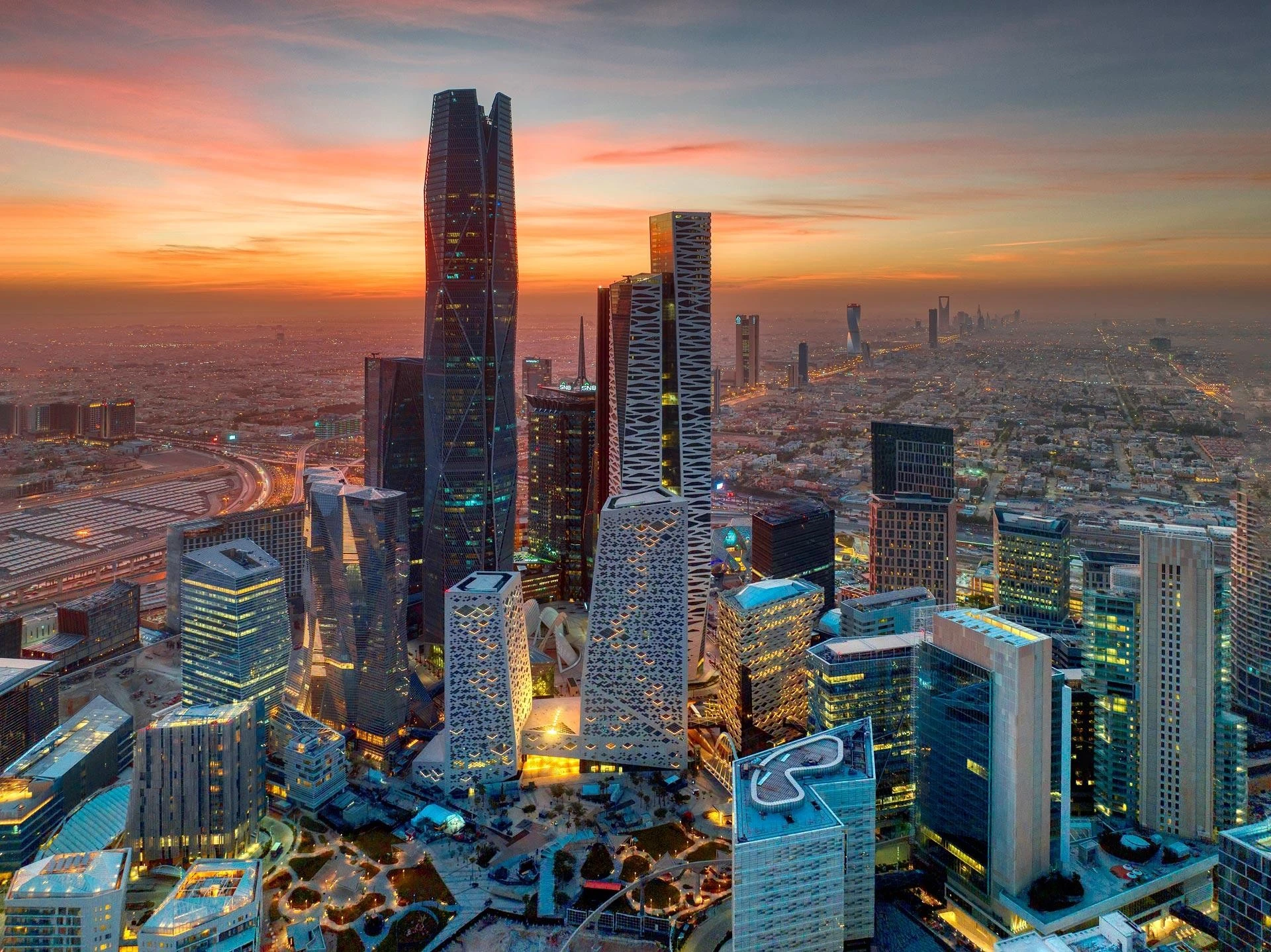 The Riyadh skyline at dusk